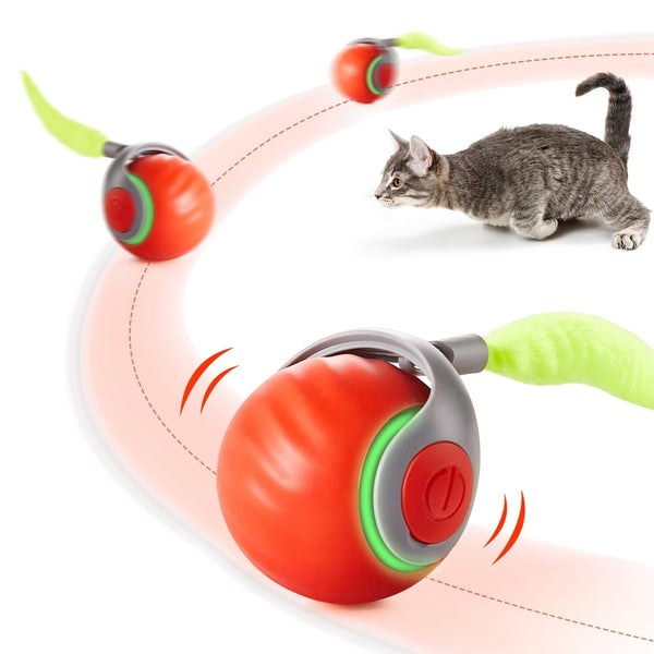 Potaroma rechargeable automatic rolling ball cat toy with feather tail - main product view