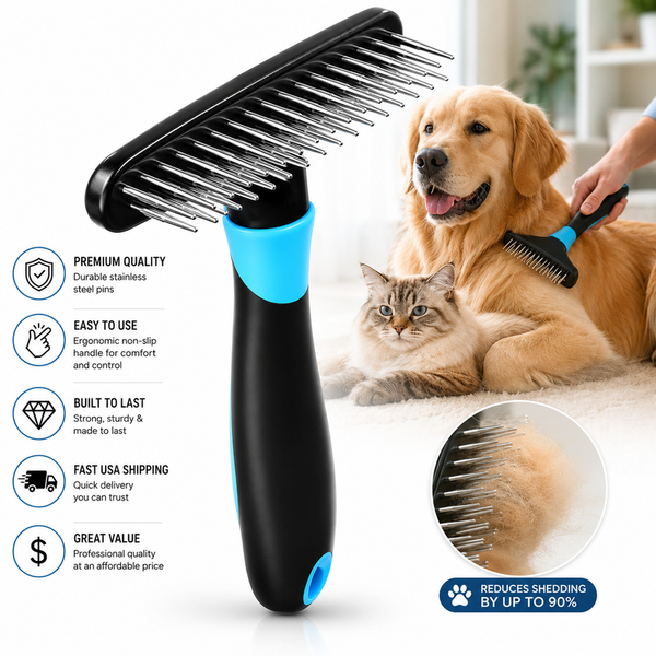 Deshedding brush undercoat rake for cats and dogs