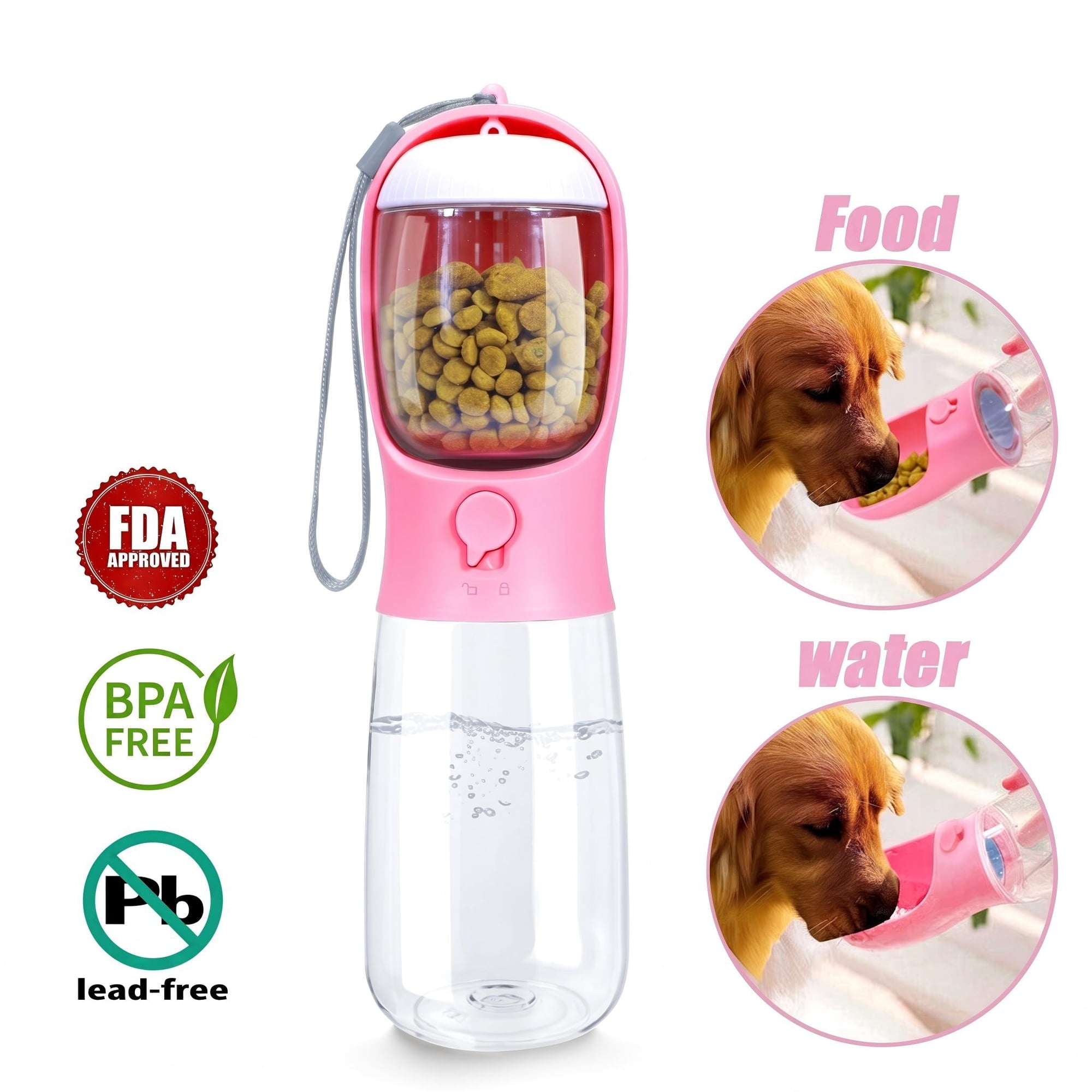 Portable Dog Water Bottle with Food Container – 19oz 2-in-1 Travel Pet Water Dispenser & Bowl