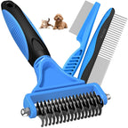 3-in-1 Pet Grooming Kit – Deshedding Rake, Detangling Comb & Flea Comb for Dogs & Cats (Blue)