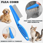 3-in-1 Pet Grooming Kit – Deshedding Rake, Detangling Comb & Flea Comb for Dogs & Cats (Blue)