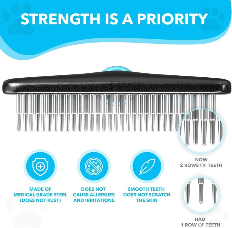 Deshedding Brush for Cats & Dogs — Undercoat Rake Grooming Comb (Reduces Shedding by 90%)