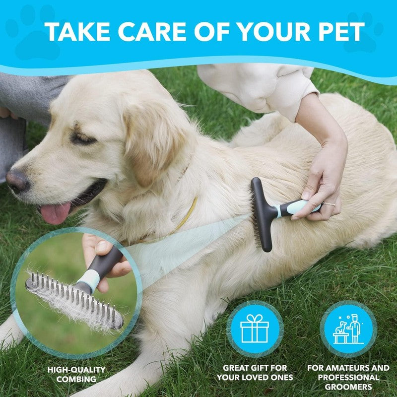 Deshedding Brush for Cats & Dogs — Undercoat Rake Grooming Comb (Reduces Shedding by 90%)